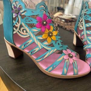 Playful Blue and Pink Heels with Floral Accents
